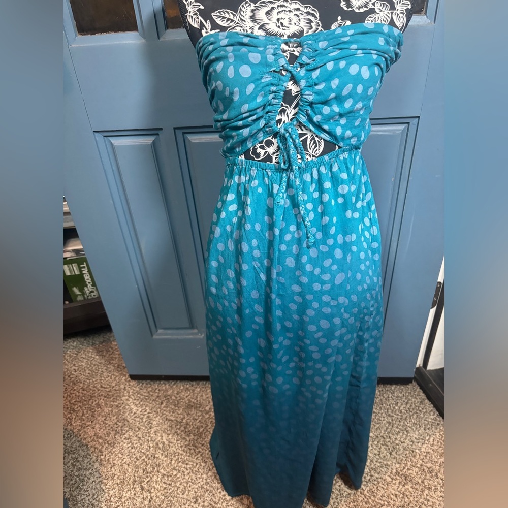 Tiare Hawaii Teal Polka Dot Midi Dress